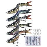 Goture ジョイントルアー ルアー スローシンキング 5個セット 11g 本物そっくり 8関節デザイン 海釣り 川釣り バス釣り トリプルフック付き 20本スナップ付き ロックフィッシュ クロソイ シーバス トラウト ヒラメ 青物 海水 淡水適用