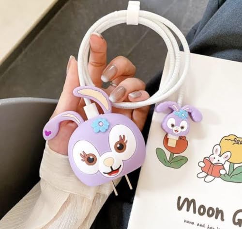 Image of Best HUB Cartoon 3D Design Protective Case Compatible with (Only Samsung Galaxy 25W) USB-C Power Adapter Charger, Cute Cartoon Type C Data Cable Case for Samsung (Purple Rabbit)