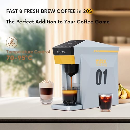 Image of Lector Max 2-in-1 Capsule & Ground Coffee Espresso Machine | 19-BAR Pump | Ultra-Fast 20s Brewing | Touch Display | Home & Office Use | Gift Set with Noboru White 230ML Double-Wall Ceramic Cup(Silver)
