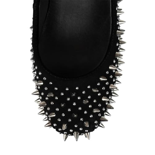 FSJ Women Spikes Wedge Heel Pumps Rivet Studded Covered Ultra High Platform Closed Round Toe Ankle Strap Shoes for Sexy Party Events Size 4-16 US3