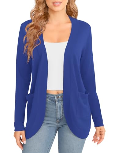 Image of EXCHIC Women's Long Sleeve Lightweight Knit Sweater Cardigan Curved Hem Open Front Cardigans with Pockets