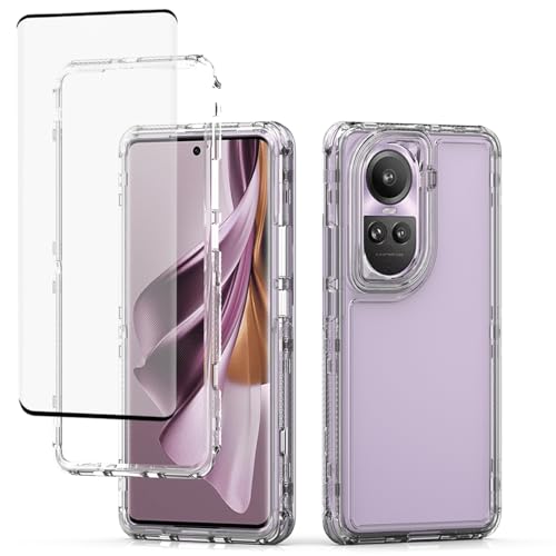 Ueokeird Case for Oppo Reno10 / Reno10 Pro 5G, Clear Heavy Duty Full Body 3 Layer Protective Phone Cover with Tempered Glass Screen Protector Cover for Oppo Reno10 Crystal Clear