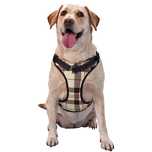 Beige Plaid Dog Harness Set Pet Vest Harness for Labrador Golden Retriever Huskie Corgi