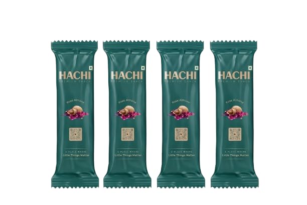 Image of HACHI Healthy Rose Almond Granola | Pack of 4 (35 g Each) | Crunchy Granola with Rolled Oats, Almonds, Rose Petals & Jaggery | Nutritious Snack for Travel, Office & Tiffin