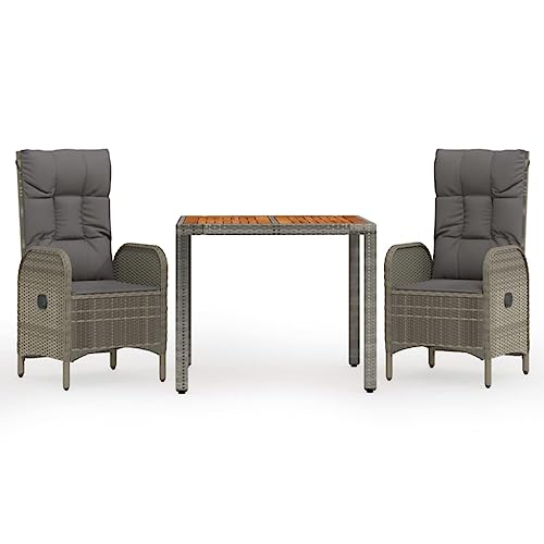 Salon de jardin 3 pièces en rotin synthétique gris avec une table et deux chaises - 3