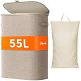 Lifewit Schmal Wäschekorb mit Deckel, 55L Wäschesammler mit Kunststoffrahmen, faltbarer großer Wäschesortierer, Wäschebox Laundry Baskets für Schlafzimmer, Bad, Beige