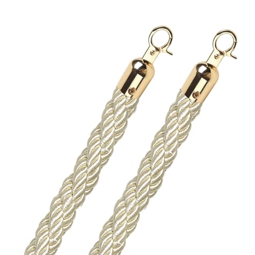 Beige Velvet Stanchion Rope, 3 4 5 6 Feet Velvet Braided Ropes Crowd Control, Red Carpet Event Parties Hanging Rope Barrier with Gold Silver Clasps(Gold Hook,2m/6.6ft)