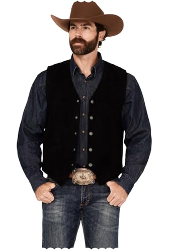 Men's Faux Suede Leather Dress Vest Slim Fit Western Cowboy Style Waistcoat for Wedding Party