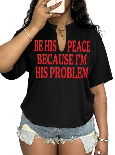 LovelyWholesale Womens Graphic Tees Oversized V Neck T Shirts Casual Summer Tops Black BE XX-Large
