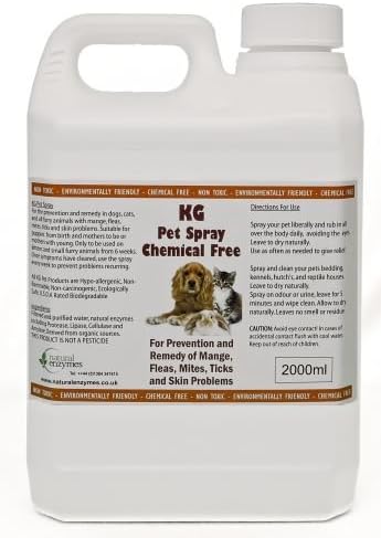 KG Pet Spray 2000ml Rids & Protects from Mange, Fleas, Ticks, Mites & Itchy Skin Problems, Promotes Hair Re-Growth. SLS, Paraben, Pesticide & Chemical Free