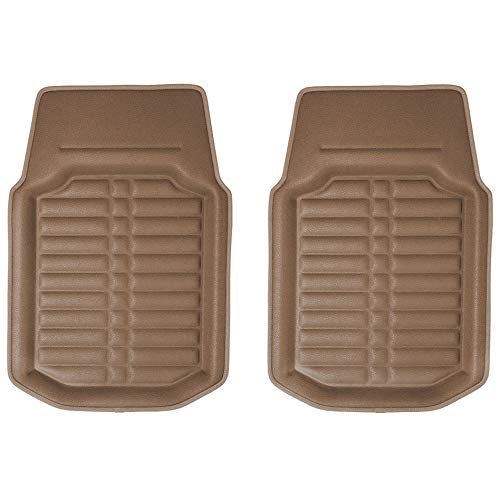Image of FH Group Automotive Floor Mats - PU Leather Floor Mats, Deep Dish Design, Floor Mats for Cars, Universal Fit Floor Mats Front Set, Floor Mats for Most Sedan, SUV, Truck Floor Mats Solid Beige