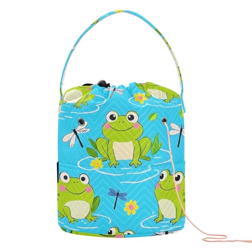 Yarn Storage Bag Small Crochet Bag Knitting Bag Organizer Frog Dragonfly Yarn Bags for Crocheting Basket