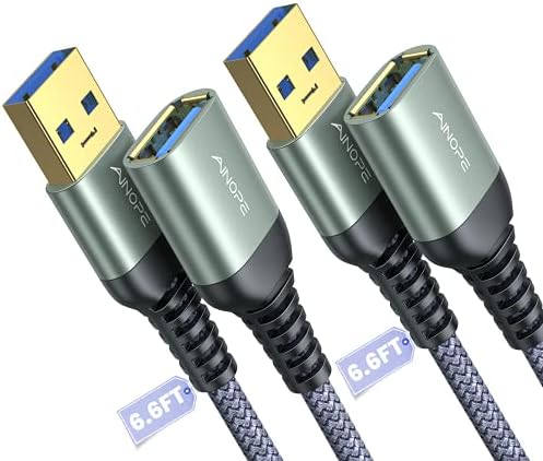 Ainope USB 3.0 Extension Cable Type A Male to Female Extension Cord [2Pack 6.6Ft] [Metal Shell and Connector] 5Gbps Data Transfer Compatible with USBÃ‚ Keyboard,Mouse,Flash Drive, Hard Drive,Printer