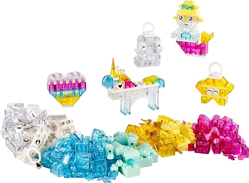 LEGO Classic Zauberbox mit durchsichtigen Steinen - Farbenfrohe Bausteine und Aufhängersteine - Einhorn, Drache, Pinguin und weitere Figuren - Bastelset für Mädchen & Jungen ab 5 Jahren 11040