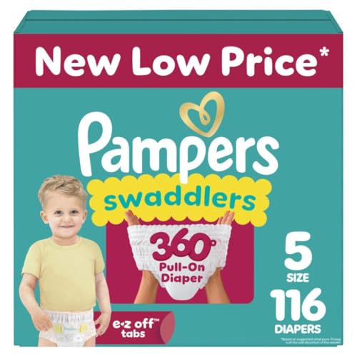 Image of Pampers Diapers - Swaddlers 360° - Size 5, 116 Count, up to 100% Leakproof Comfy Dry Fit, Designed for Easy Changes, Pull On Baby Diaper (Packaging May Vary)