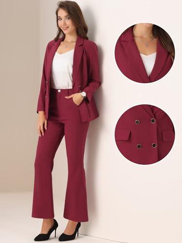 Allegra K 2 Piece Work Suit for Women's Business Formal Double-Breasted Blazer and Pants Set2