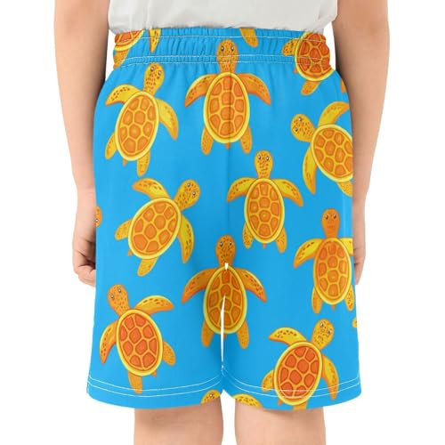 J JOYSAY Cartoon Turtle Golden Boys Athletic Shorts Kids Youth Casual Shotrs with Elastic Waistband Pockets for Soccer Basketball Sports Running Size M3