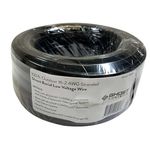 Ghost Controls AXLV 100' 16 AWG Wire, 2-Conductor (Color Coded), Stranded, Direct Burial, Low Voltage Wire for Gate Openers or Solar Power