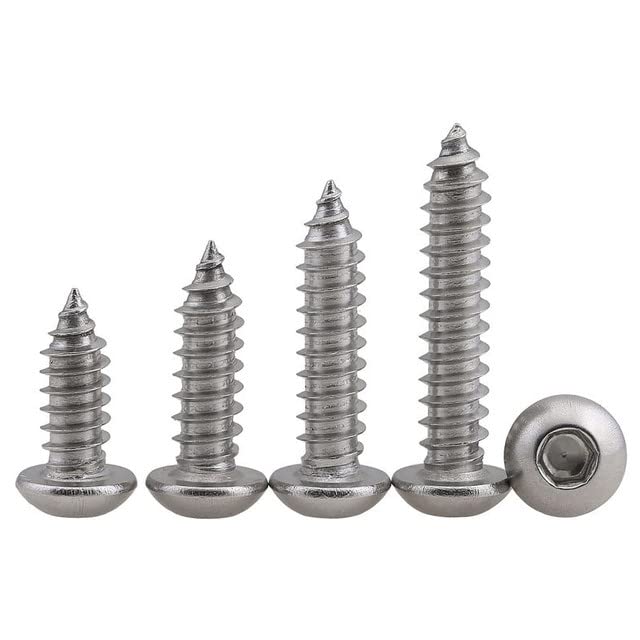 M6 x 12mm (20Pcs) Stainless Steel 304 Metric Screws, Button Head, Hex Socket, Thread Forming, Cutting Screws, Machine Thread, Self-Tapping Screws