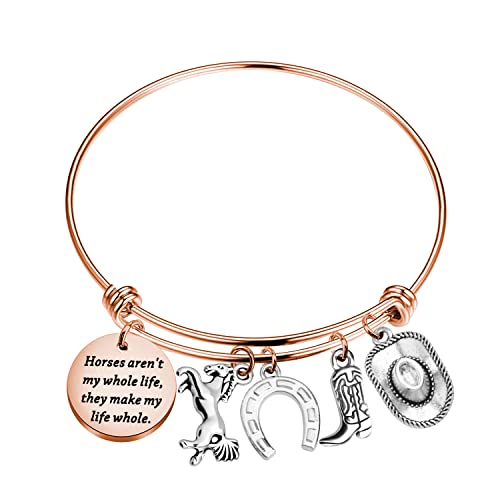 Image of PLITI Horse Charm Bracelet Cowgirl Jewelry Horse Lover Equestrian Gift Horses Aren't My Whole Life They Make My Life Whole Horseshoe Charm Bangle