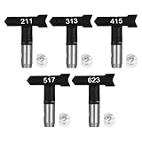 Afcabakila Graco Paint Sprayer Tips, 5 Pcs Airless Paint Sprayer Tips Set (211/313/415/517/623), Reversible Spray Tip for Airless Spray, Black Plastic Nozzles for Professional Painting