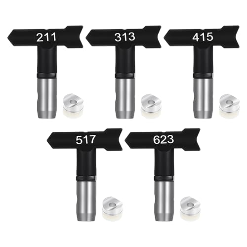 Afcabakila Graco Paint Sprayer Tips, 5 Pcs Airless Paint Sprayer Tips Set (211/313/415/517/623), Reversible Spray Tip for Airless Spray, Black Plastic Nozzles for Professional Painting