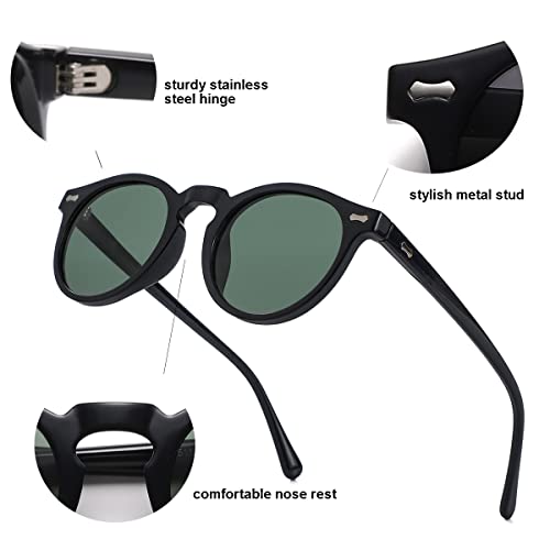 Image of Gleyemor Vintage Polarized Sunglasses for Men Round Sunglasses UV400 Protection Retro Hand-crafted Acetate Frame