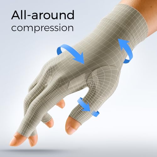 Image of FREETOO All-Around Compression Arthritis Gloves for Women for Pain, Carpal Tunnel Relief Gloves for Men, Hand Compression Gloves for Crocheting, Rheumatoid Arthritis. Taupe XS