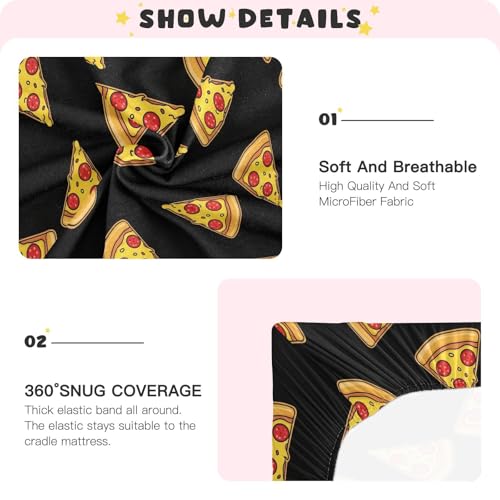 Image of Pizza Black Fitted Crib Sheet for Boys Girls Baby Breathable Crib Bedding Set for Toddler Bed Mattress,52 X 28 in