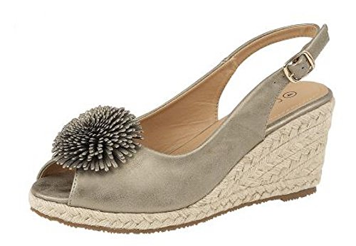 LADIES CIPRIATA NUDE AND PEWTER SLING BACK PEEP TOE WEDGE SANDALS L483 KD-Pewter-UK 6 (EU 39) Cover