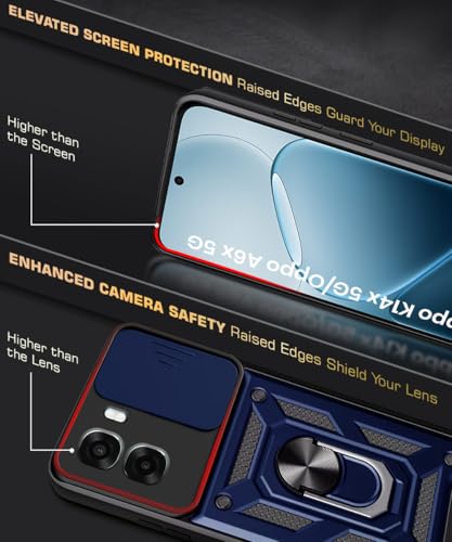 Image of WOW IMAGINE Tough Armor Bumper Mobile Back Case for Oppo K14x 5G | Oppo A6x | A6s 5G | Sliding Camera Cover | 360 Protection | Hybrid PC + TPU | Ring Holder with Kickstand - Blue