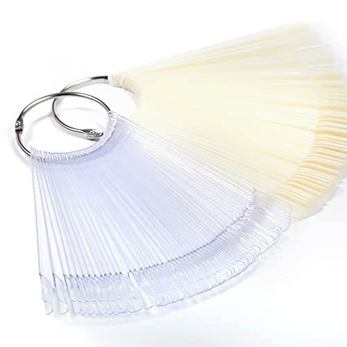 Aiex 100Pcs Nail Swatch Sticks With Ring, Fan-Shaped Nail Art Tips Display Sticks Polish Board Display Practice Sticks Tool, False Nail Sample Sticks (Transparent And Natural Color) #TOP28