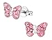 Hypoallergenic Sterling Silver Pink Crystal Butterfly Stud Earrings for Kids (Nickel Free)