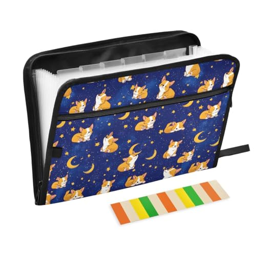 ALAZA Dog Moon Blue Expandable Filing Folder Storage Organiser Box Files, 13 Pockets Zip Filing Folders for Home or Office Documents
