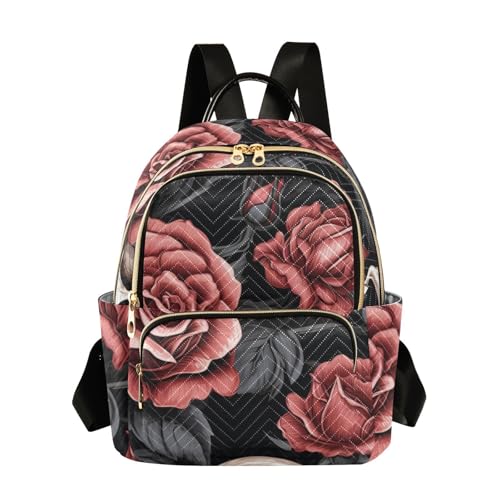 ALAZA Women Mini Backpack Purse Bag Lightweight Casual Daily Travel Backpack Skull with Chic Pink Roses Back Pack Fashion Multipurpose Shoulder Bag,M