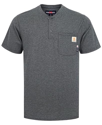 Image of BOCOMAL FR Shirts Flame Resistant Shirt 5.5oz 100% Cotton Light Weight CAT2 Fire Retardant Henley Shirts