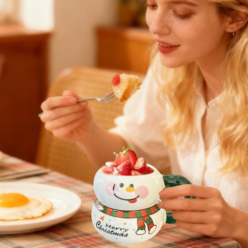 Taza de café navideña de cerámica con tapa para tus acampadas y hogar 4