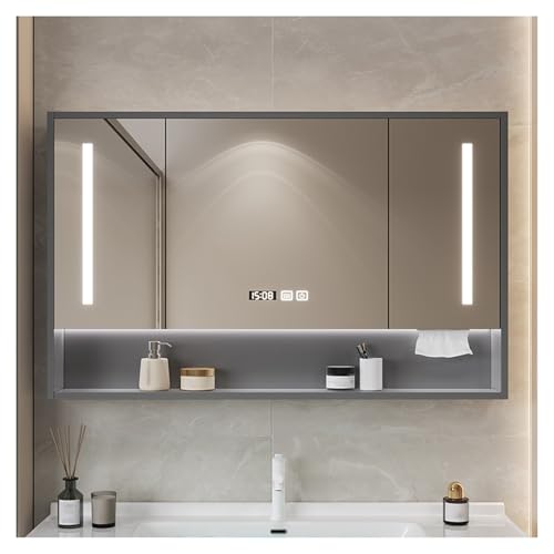 Espejo de baño LED, espejo de almacenamiento montado en la pared, un Specchio, piel de baño moderna, espejo que ahorra espacio con almacenamiento, elegante decoración de baño