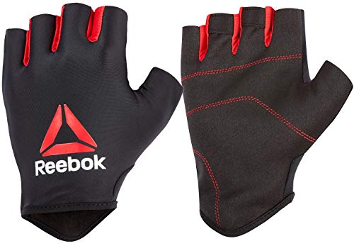 Reebok Men's and Women's Featherlight Weight Lifting Workout Gloves with Natural Suede Grip (Black/Red, Large)