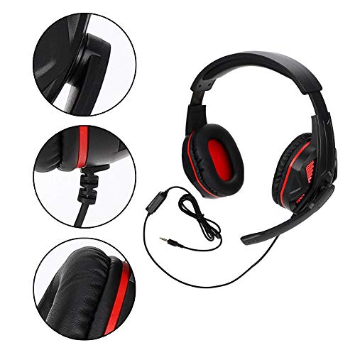 Topiky Gaming Headsets, Wired Gaming Hoofdtelefoon met 40mm Professionele Game Horn, Stereo Bass Geluid, Stretchable Hoofdband, Ruisonderdrukkende Headset met Microfoon, voor PS4/PC/Laptop, enz, Zwart/Rood - Afbeelding 7