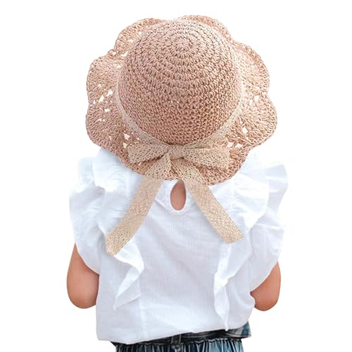 Winmany Chapeau Paille pour Fille Chapeau Soleil D'été pour Enfant avec Noeud Chapeau Protection Solaire Pliable pour 2-6 Ans (FR/ES, Alpha/Lettres, Taille...