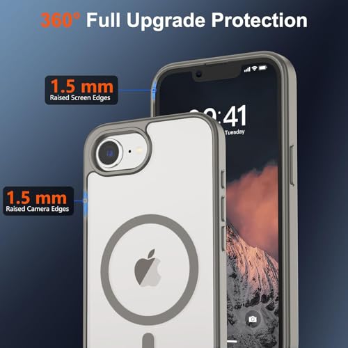 Image of DIZORO Compatible iPhone 17e / iPhone 16e Case,Compatible with MagSafe, Non Yellow Military-Grade Drop Protection & Hard PC Back Cover Slim Transparent Anti-Scratch Shockproof Phone Case - Grey