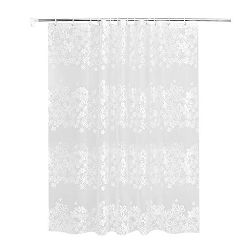 FANCUF White Flower Bath Curtain Waterproof Shower Curtains Fog Translucent Curtains Large Wide with Hooks Bathroom Screen Decor (Size : 220x180)