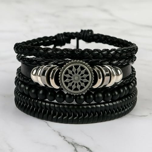 Vientiq Store Vientiq Men's Black Multi-Layer Leather Bracelet Set - Image 6