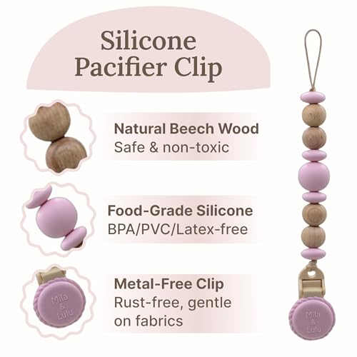 Image of Silicone Pacifier Clip - Metal-Free, Rust-Free, 100% Food-Grade Silicone and Natural Beech Wood, Secure Pacifier Holder & Accessory for Babies - Ballerina - Mila & Lulu | Metal-Free and Rust-Free
