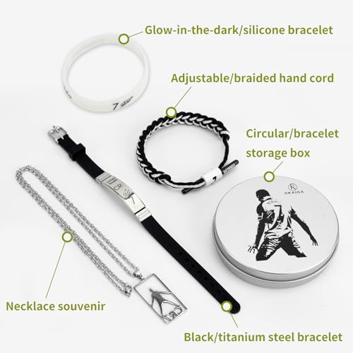 set of 4 ronaldo stuff ronaldo necklace signature black wristband hand weave bracelet white sports wristband c-ristiano ronaldo merch ronaldo jersey no 7 collection metal gift box