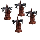 Set of 4 Classic Hand Carved Sheesham Nose Shaped Eyeglass Spectacle Holder Stand Decorative Accessories for Home & Office
