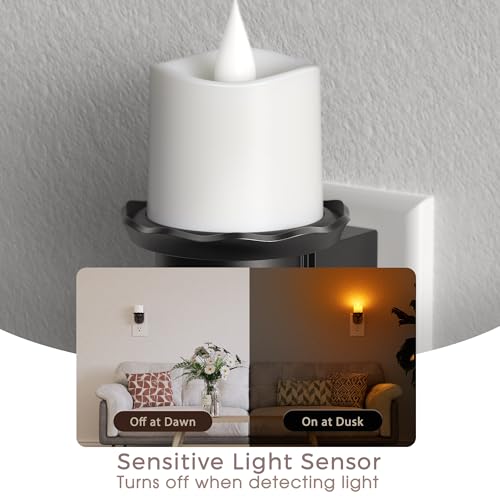 Image of Briignite Candle Night Light, Amber Night Lights Plug into Wall 2 Pack, LED Flicker Candle Night Light with Light Sensor, 0-100LM Dimmable Nightlight for Kids Hallway Bathroom