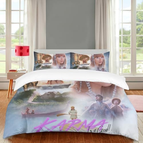OLDX Karma 3D Print Taylor Singer Swift 3 Piece Bedding Set Duvet Cover Decor Bedspread Cover for Kid Taylor Singer Swift Fans Bedroom Decor