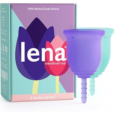 Lena Menstrual Cups, Reusable Period Cup, Tampons, Period Underwear and Menstrual Pads Alternative, Feminine Care, FSA Eligible, Silicone Menstrual Cup, Made in USA, Small & Large, Purple & Turquoise Cover